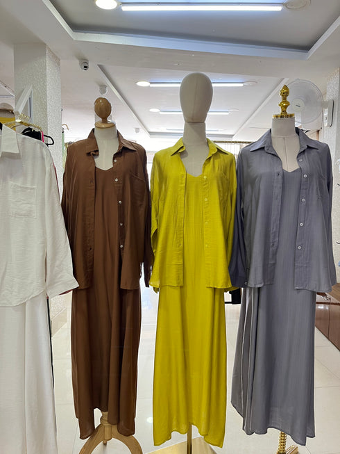 Summer Collar Down Oversize Shirt With Long Maxi Dress Sets